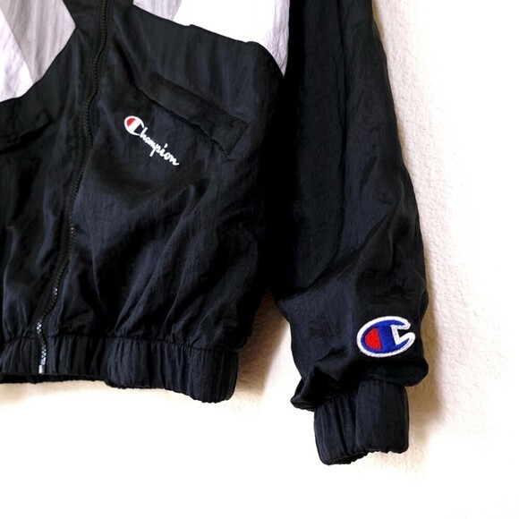 CHAMPION Nylon Athletic Windbreaker Track Jacket Black White Colorblock 90s y2k - Picture 5 of 14